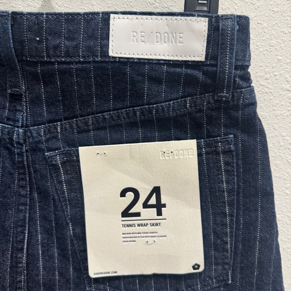 NWT RE/DONE Indigo Pinstripe Denim Tennis Wrap Skirt – Size‎ 24 (runs larger) - Picture 7 of 16